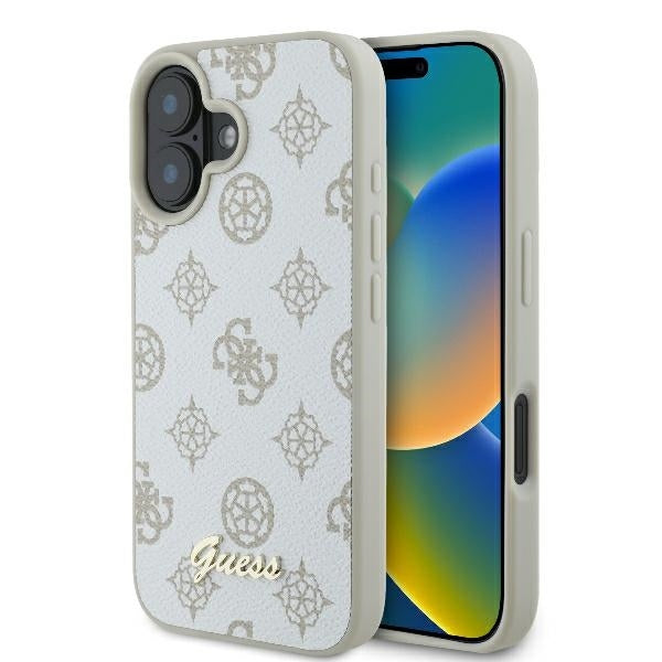 Funda MagSafe para Apple iPhone 16, Guess, Peony Script, Blanca
