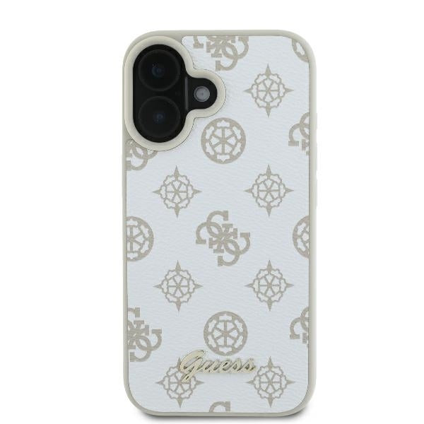 Funda MagSafe para Apple iPhone 16, Guess, Peony Script, Blanca