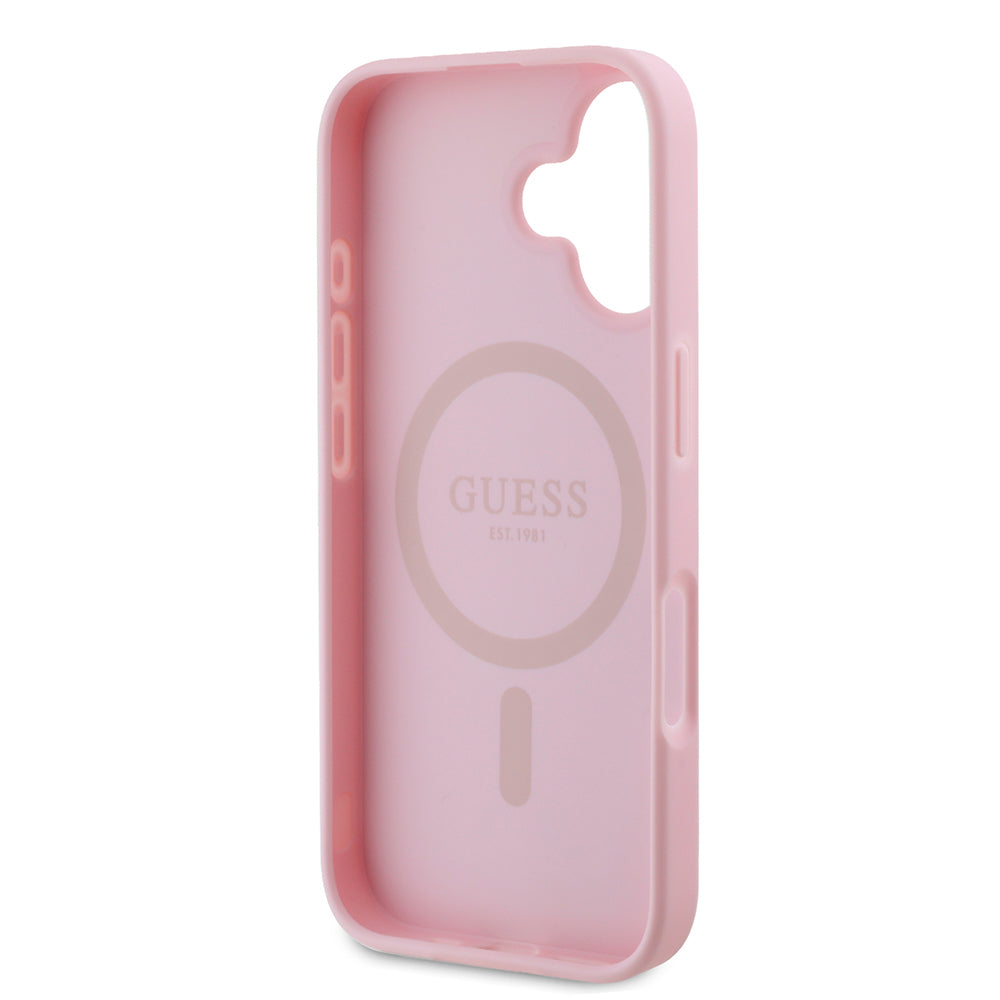 Funda MagSafe para Apple iPhone 16, Guess, Peony Script, Rosa