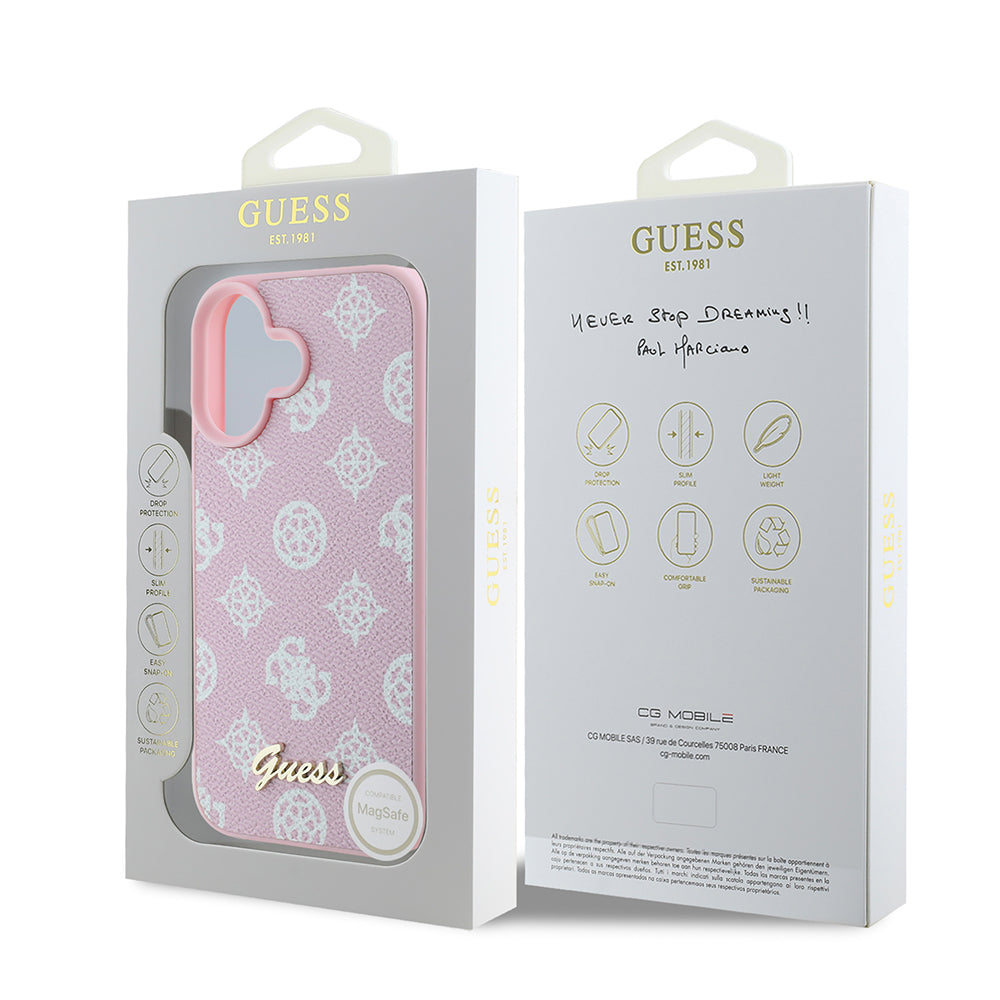 Funda MagSafe para Apple iPhone 16, Guess, Peony Script, Rosa