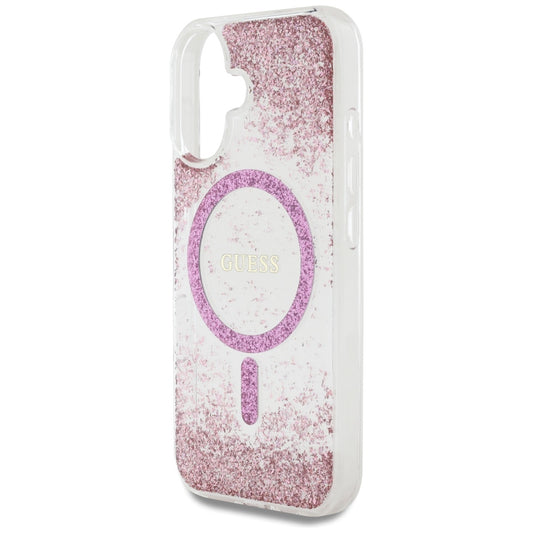 Funda MagSafe para Apple iPhone 16, Guess, Resin Bottom Glitter, Rosa