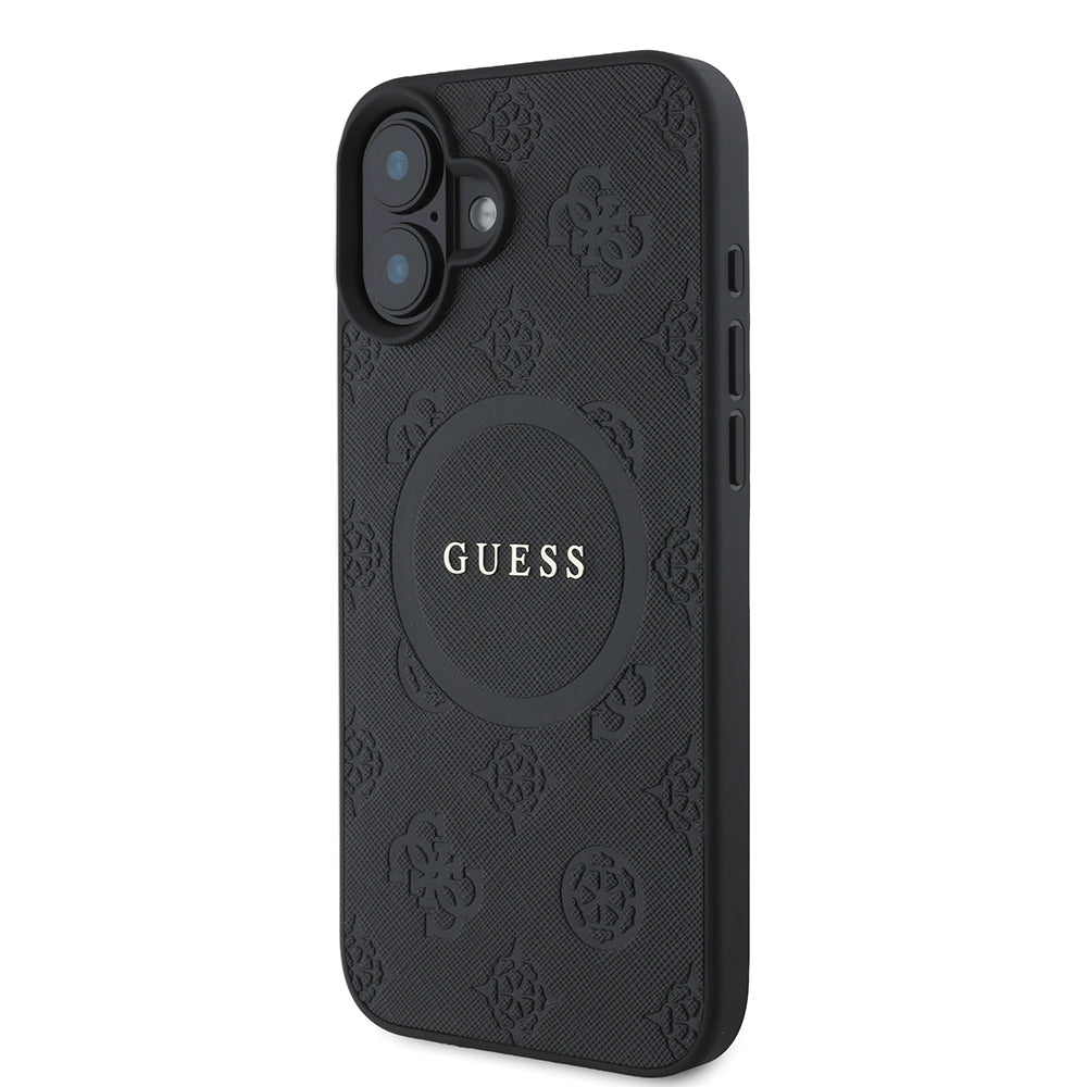 Funda MagSafe para Apple iPhone 16, Guess, Saffiano Peony Classic Logo, Negra