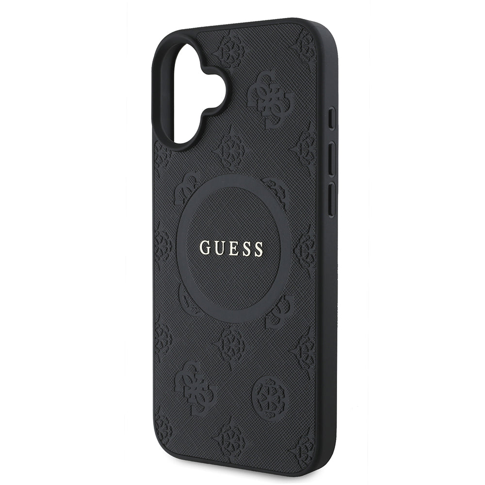 Funda MagSafe para Apple iPhone 16, Guess, Saffiano Peony Classic Logo, Negra