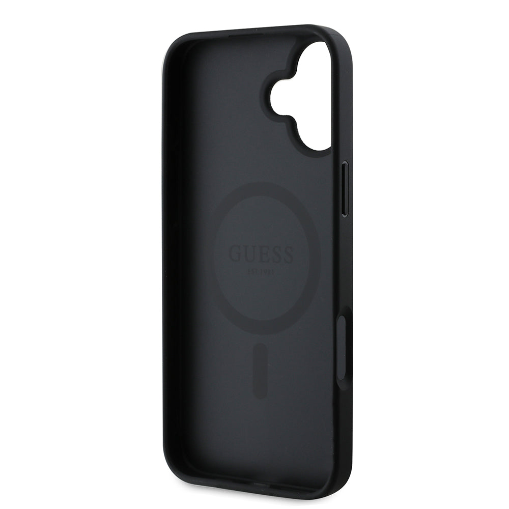 Funda MagSafe para Apple iPhone 16, Guess, Saffiano Peony Classic Logo, Negra