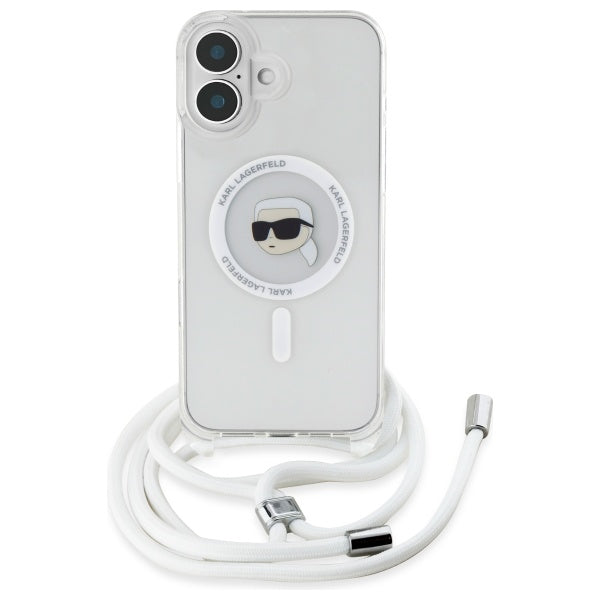MagSafe Case for Apple iPhone 16, Karl Lagerfeld, IML Crossbody Karl's Head, Transparent