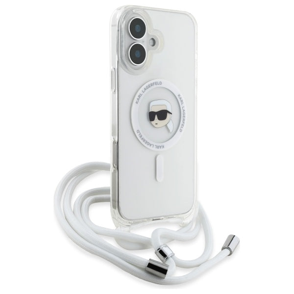 MagSafe Case for Apple iPhone 16, Karl Lagerfeld, IML Crossbody Karl's Head, Transparent