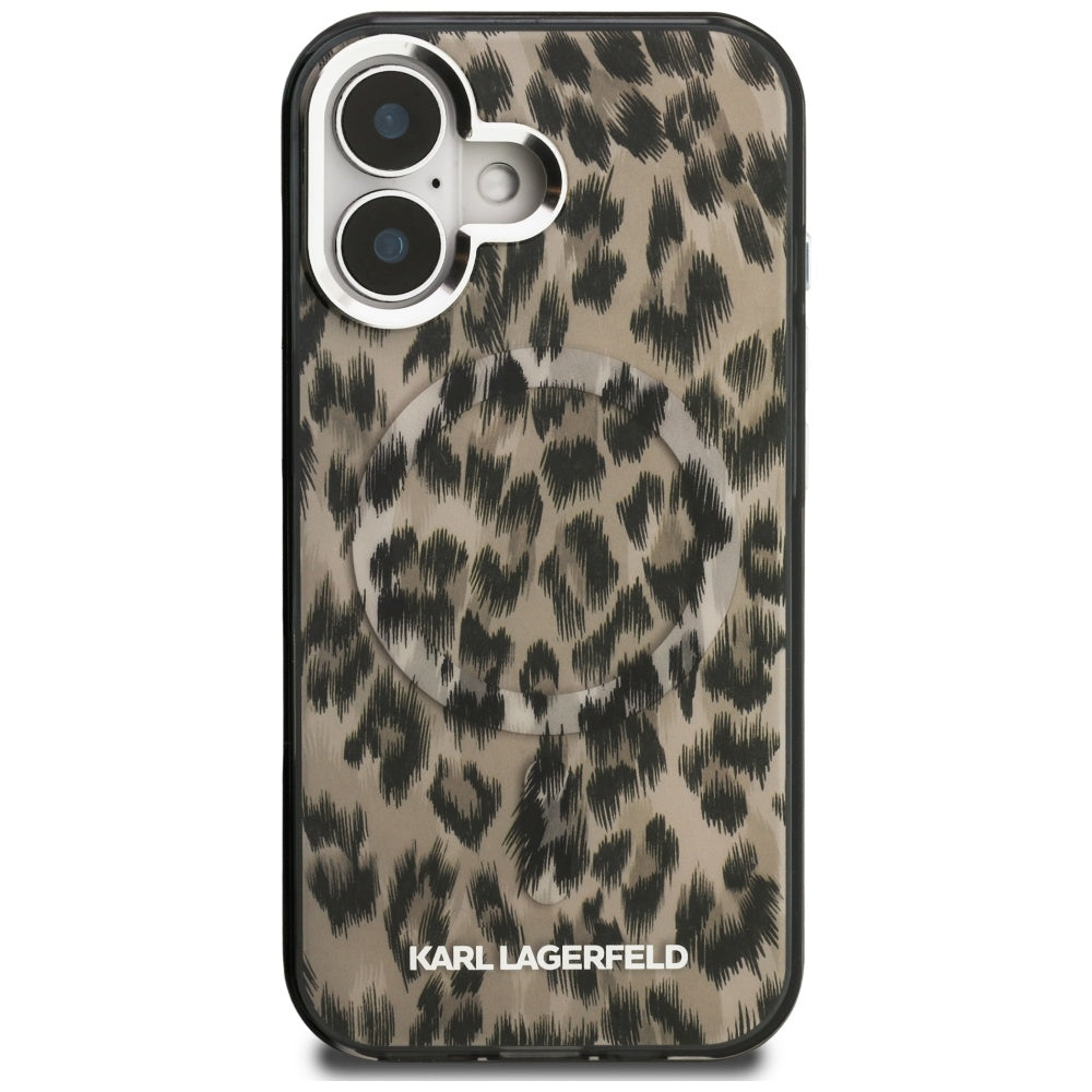 Funda MagSafe para Apple iPhone 16, Karl Lagerfeld, Patrón IML Leopard, Marrón