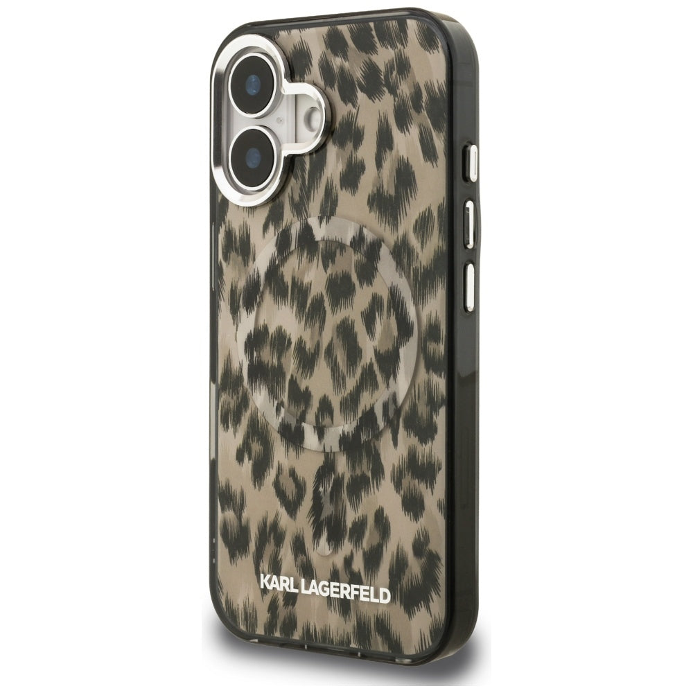 Funda MagSafe para Apple iPhone 16, Karl Lagerfeld, Patrón IML Leopard, Marrón
