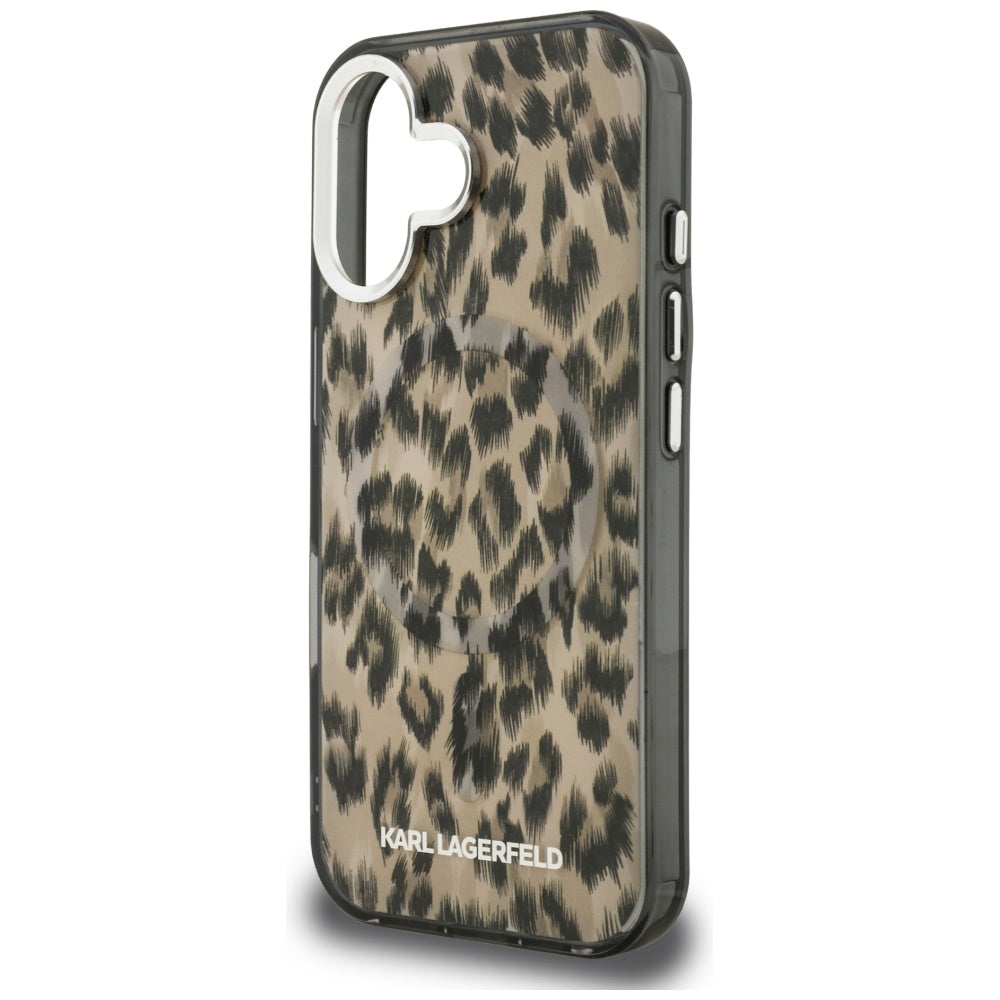 Funda MagSafe para Apple iPhone 16, Karl Lagerfeld, Patrón IML Leopard, Marrón