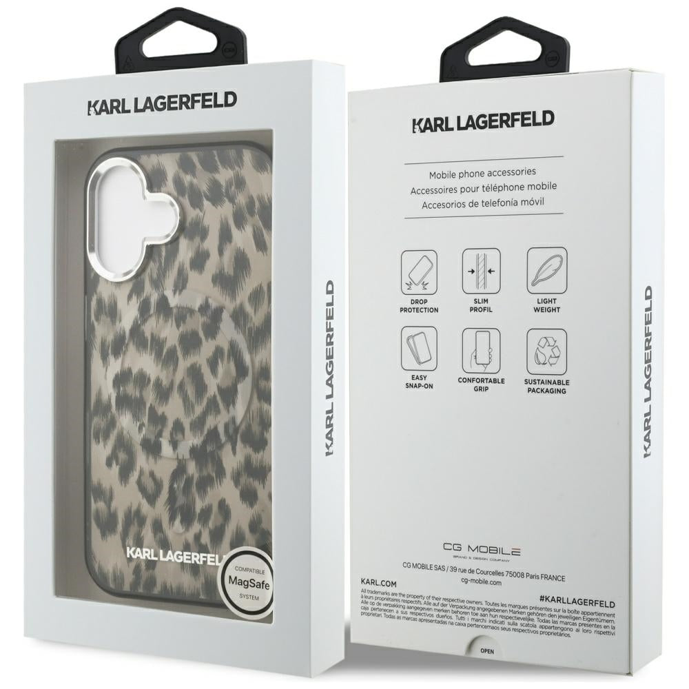 Funda MagSafe para Apple iPhone 16, Karl Lagerfeld, Patrón IML Leopard, Marrón
