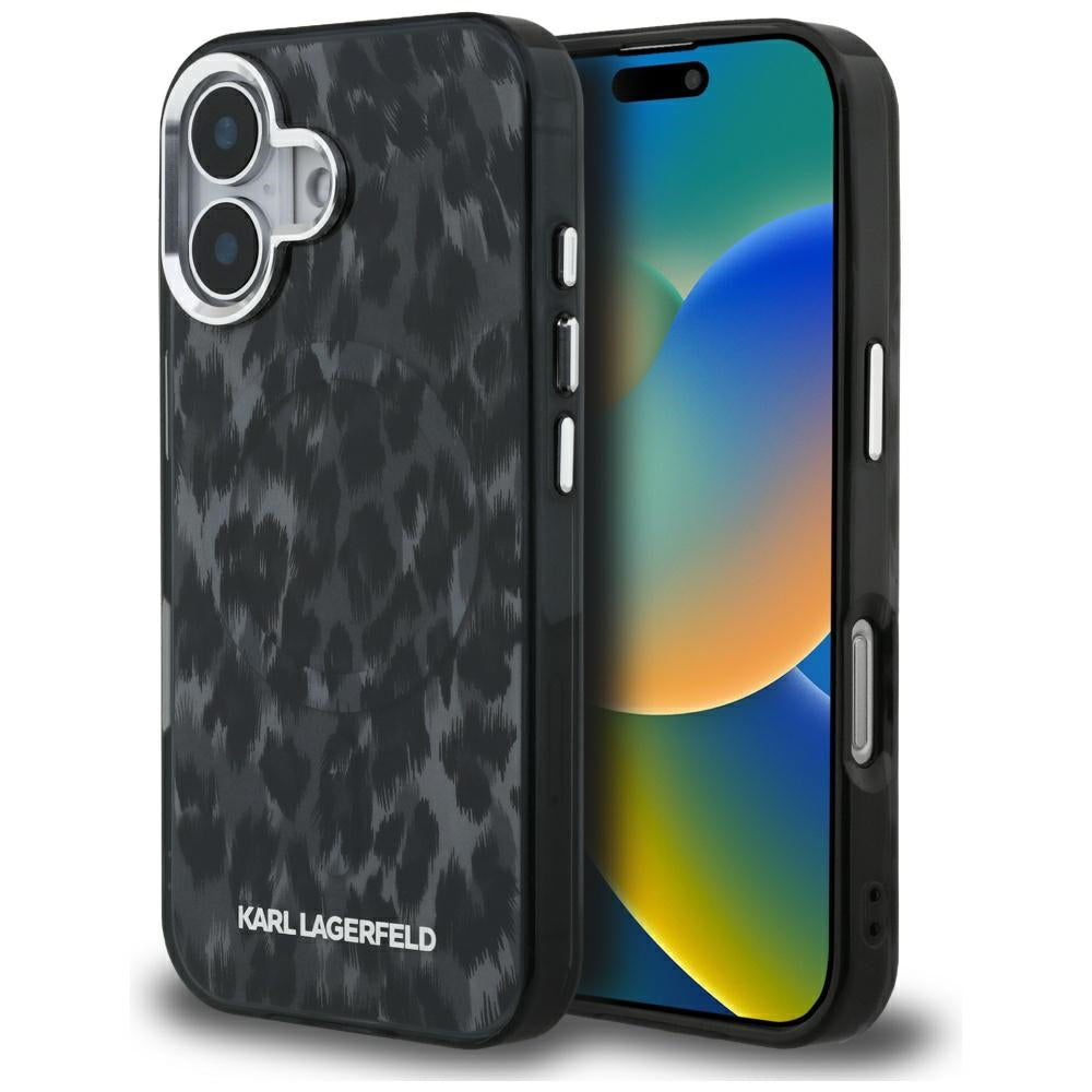 Funda MagSafe para Apple iPhone 16, Karl Lagerfeld, IML Leopard Pattern, Negra