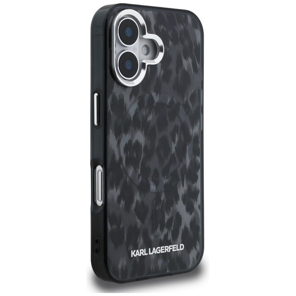 Funda MagSafe para Apple iPhone 16, Karl Lagerfeld, IML Leopard Pattern, Negra