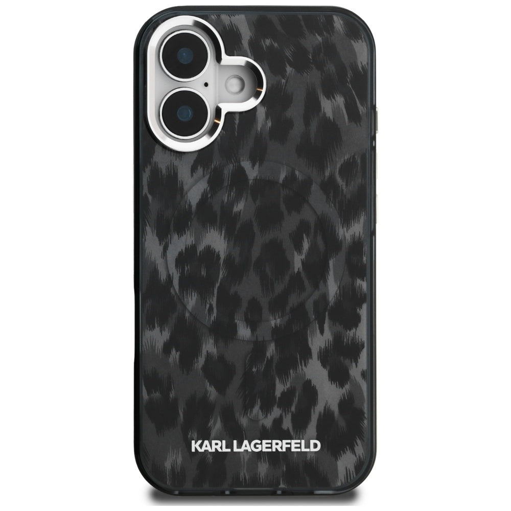Funda MagSafe para Apple iPhone 16, Karl Lagerfeld, IML Leopard Pattern, Negra