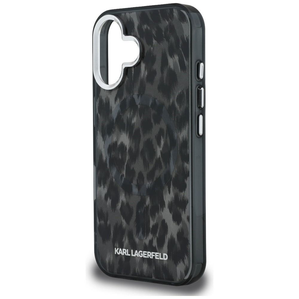 Funda MagSafe para Apple iPhone 16, Karl Lagerfeld, IML Leopard Pattern, Negra
