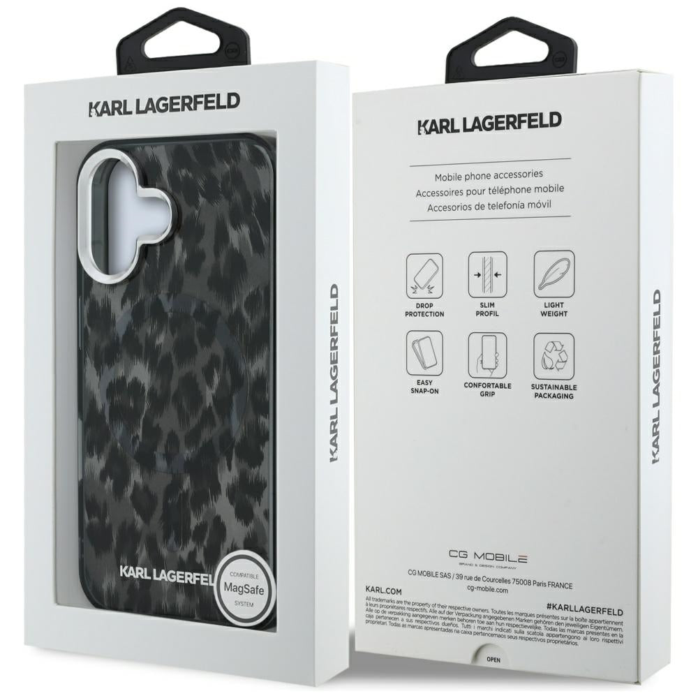 Funda MagSafe para Apple iPhone 16, Karl Lagerfeld, IML Leopard Pattern, Negra