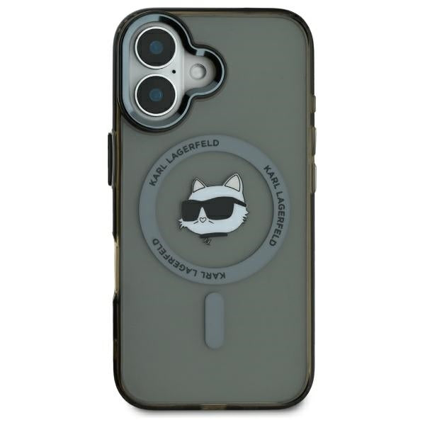 MagSafe Case for Apple iPhone 16, Karl Lagerfeld, IML Metal Choupette's Head, Black