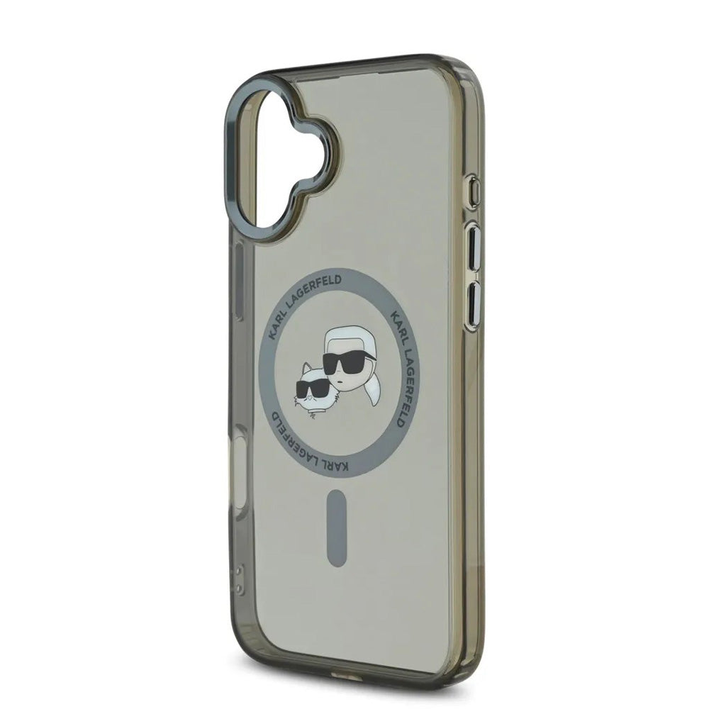 Funda MagSafe para Apple iPhone 16, Karl Lagerfeld, IML Metal Karl & Choupette's Heads, Negra