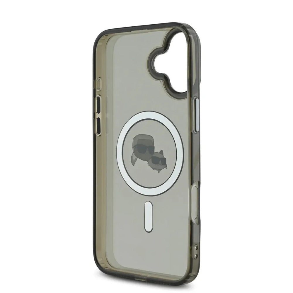 Funda MagSafe para Apple iPhone 16, Karl Lagerfeld, IML Metal Karl & Choupette's Heads, Negra