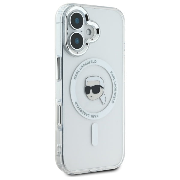 Funda MagSafe para Apple iPhone 16, Karl Lagerfeld, IML Metal Karl's Head, Blanca