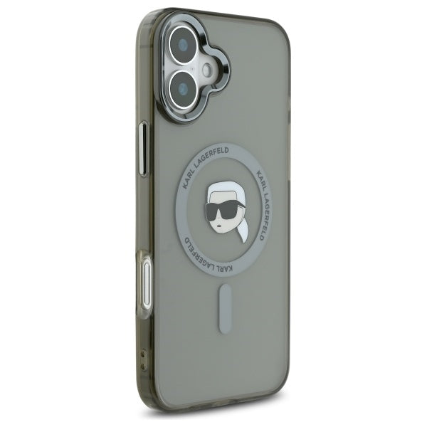 MagSafe Case for Apple iPhone 16, Karl Lagerfeld, IML Metal Karl's Head, Black