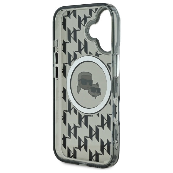 Funda MagSafe para Apple iPhone 16, Karl Lagerfeld, IML Monogram Karl & Choupette's Heads, Negra.