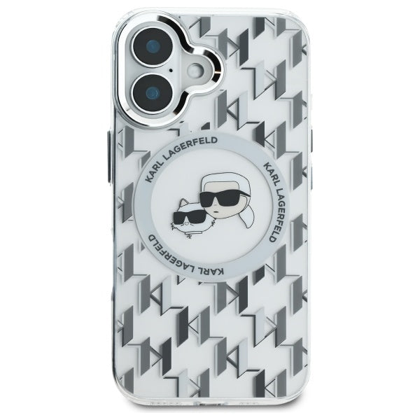 Funda MagSafe para Apple iPhone 16, Karl Lagerfeld, IML Monograma Karl & Cabezas de Choupette, Transparente