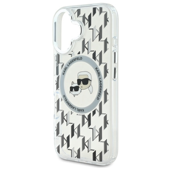 Funda MagSafe para Apple iPhone 16, Karl Lagerfeld, IML Monograma Karl & Cabezas de Choupette, Transparente
