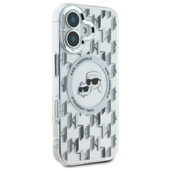 Funda MagSafe para Apple iPhone 16, Karl Lagerfeld, IML Monograma Karl & Cabezas de Choupette, Transparente