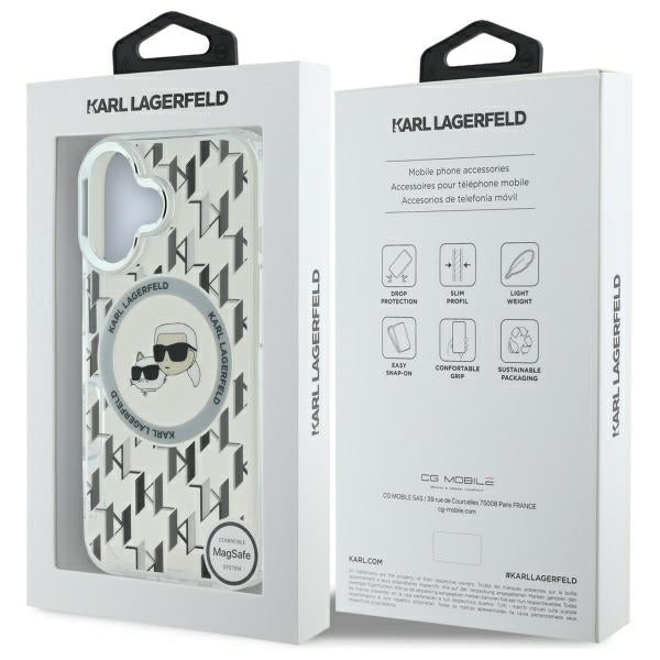 Funda MagSafe para Apple iPhone 16, Karl Lagerfeld, IML Monograma Karl & Cabezas de Choupette, Transparente