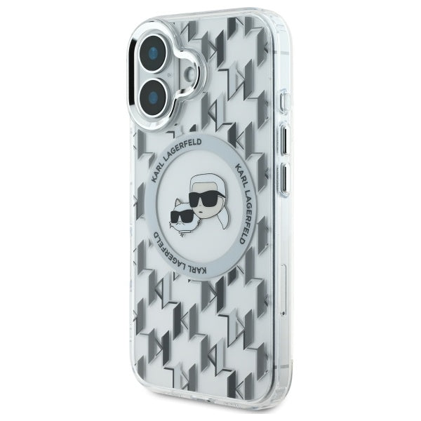 Funda MagSafe para Apple iPhone 16, Karl Lagerfeld, IML Monograma Karl & Cabezas de Choupette, Transparente