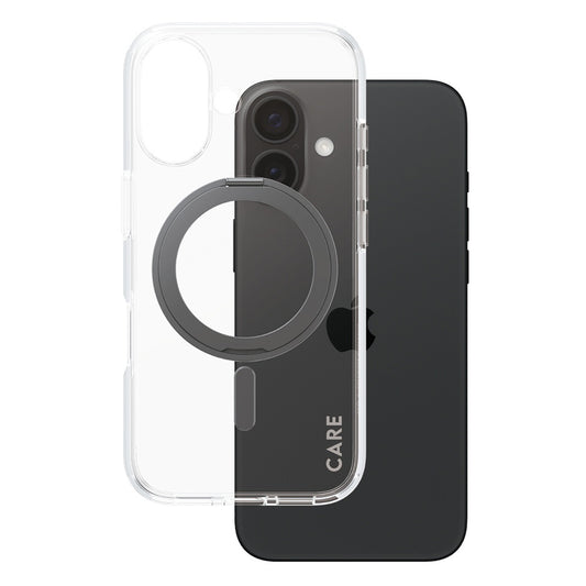 Funda MagSafe para Apple iPhone 16, PanzerGlass, con soporte Kickstand, Transparente Negra