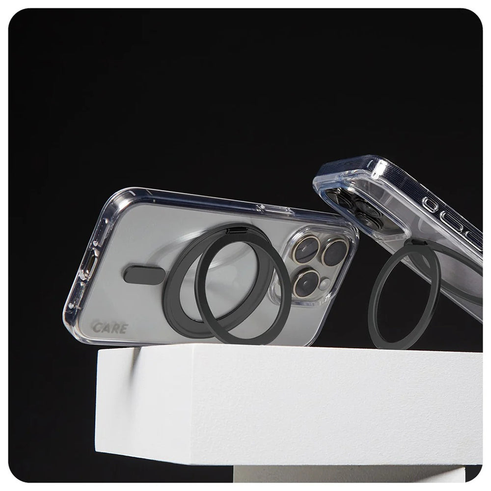 Funda MagSafe para Apple iPhone 16, PanzerGlass, con soporte Kickstand, Transparente Negra