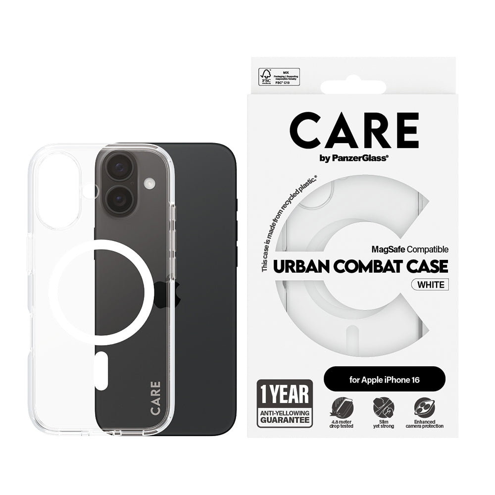 Funda MagSafe para Apple iPhone 16, PanzerGlass, Care Urban Combat, Transparente Blanca