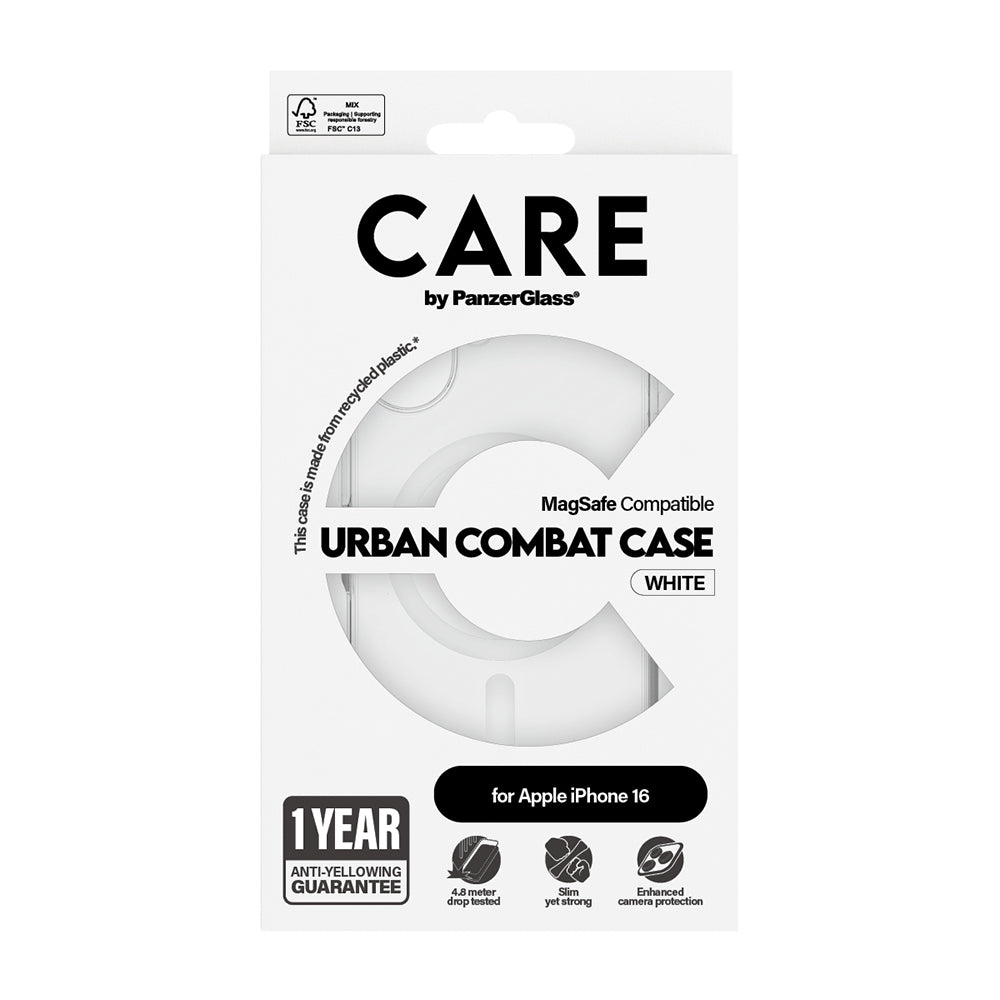 Funda MagSafe para Apple iPhone 16, PanzerGlass, Care Urban Combat, Transparente Blanca