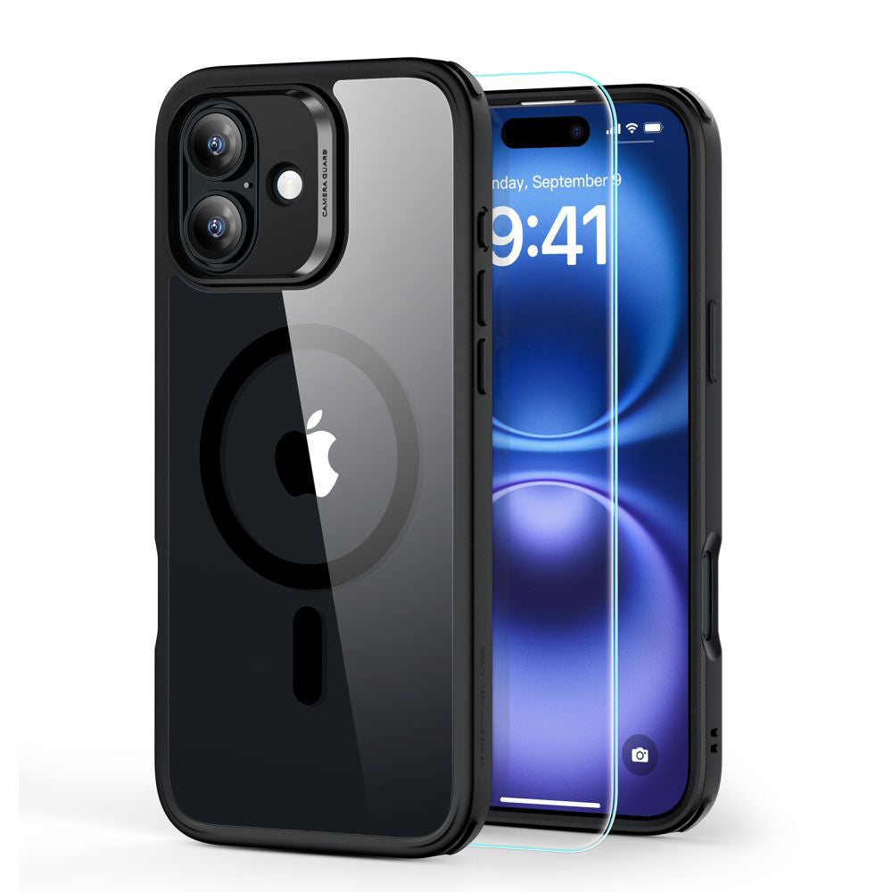 Funda MagSafe para Apple iPhone 16 Plus, ESR, Classic Hybrid con Protector de Pantalla, Negra Transparente