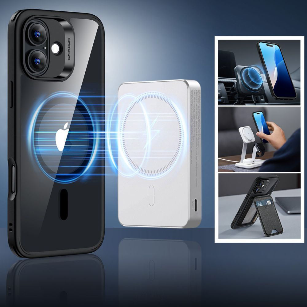 Funda MagSafe para Apple iPhone 16 Plus, ESR, Classic Hybrid con Protector de Pantalla, Negra Transparente