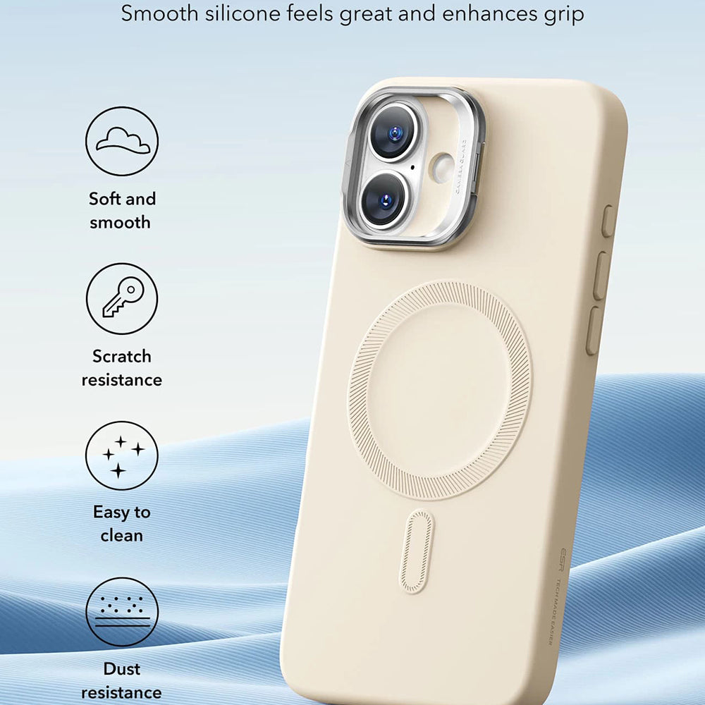 Funda MagSafe para Apple iPhone 16 Plus, ESR, Cloud Soft Kickstand, Crema