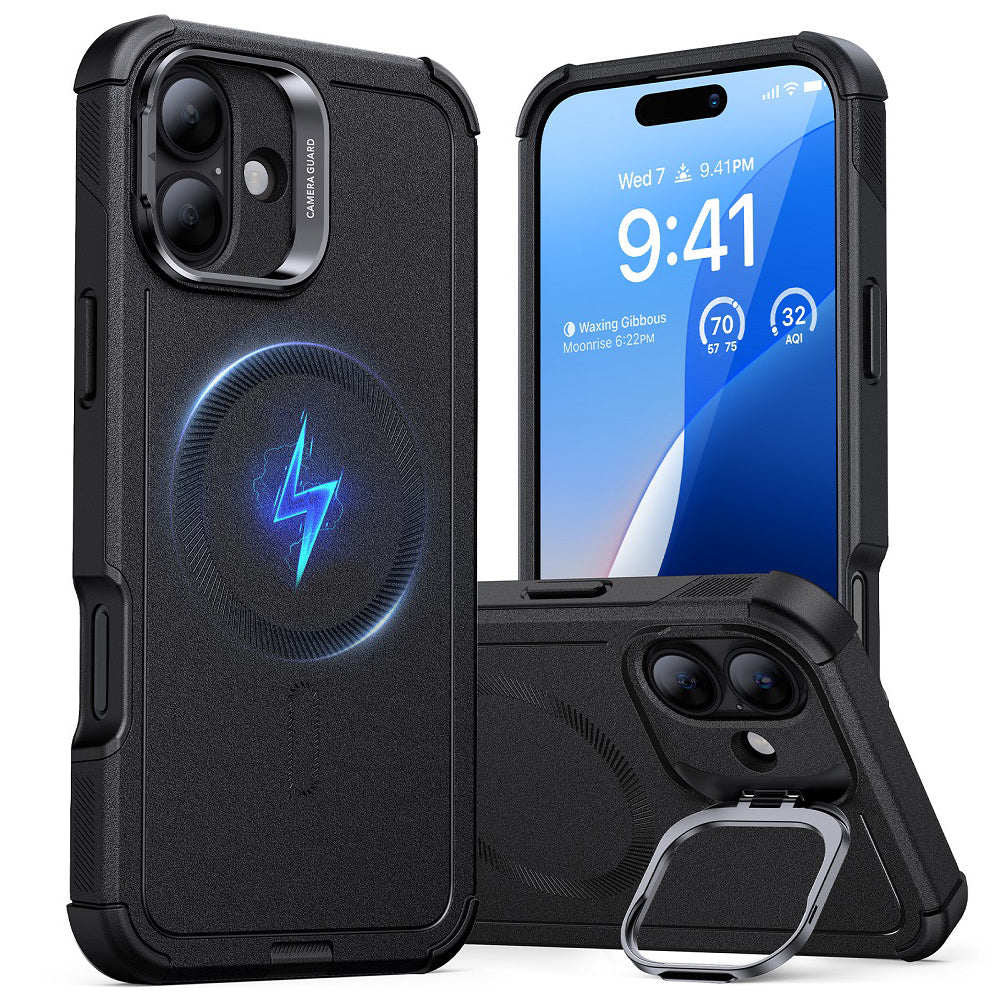 Funda MagSafe para Apple iPhone 16 Plus, ESR, Cyber Armor Kickstand, Negra