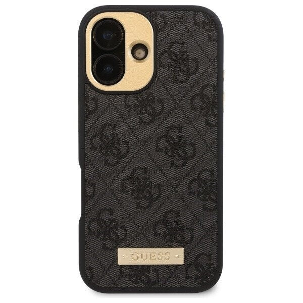 Funda MagSafe para Apple iPhone 16 Plus, Guess, 4G Logo Plate, Negra