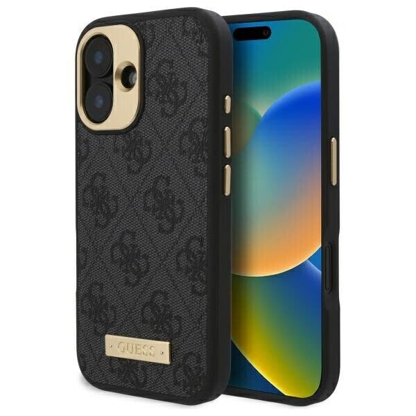 Funda MagSafe para Apple iPhone 16 Plus, Guess, 4G Logo Plate, Negra