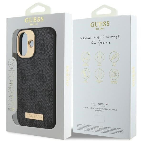 Funda MagSafe para Apple iPhone 16 Plus, Guess, 4G Logo Plate, Negra
