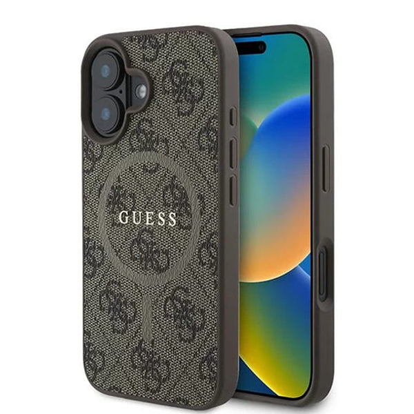 Funda MagSafe para Apple iPhone 16 Plus, Guess, 4G Ring Classic Logo, Marrón