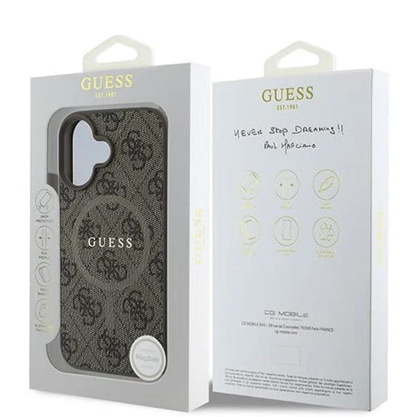 Funda MagSafe para Apple iPhone 16 Plus, Guess, 4G Ring Classic Logo, Marrón