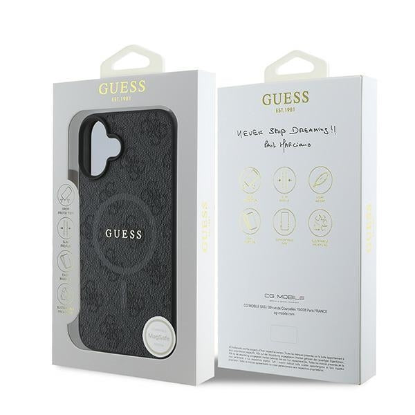 Funda MagSafe para Apple iPhone 16 Plus, Guess, 4G Ring Classic Logo, Negra