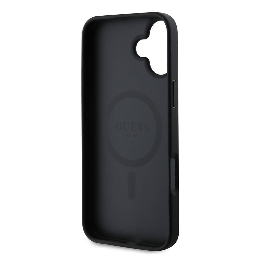 Funda MagSafe para Apple iPhone 16 Plus, Guess, Grained Gold Ring, Negra