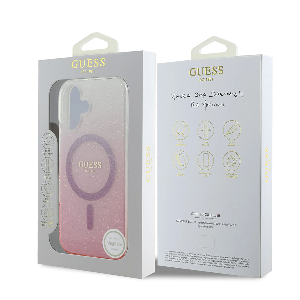 Funda MagSafe para Apple iPhone 16 Plus, Guess, IML Glitter Gradient, Marrón