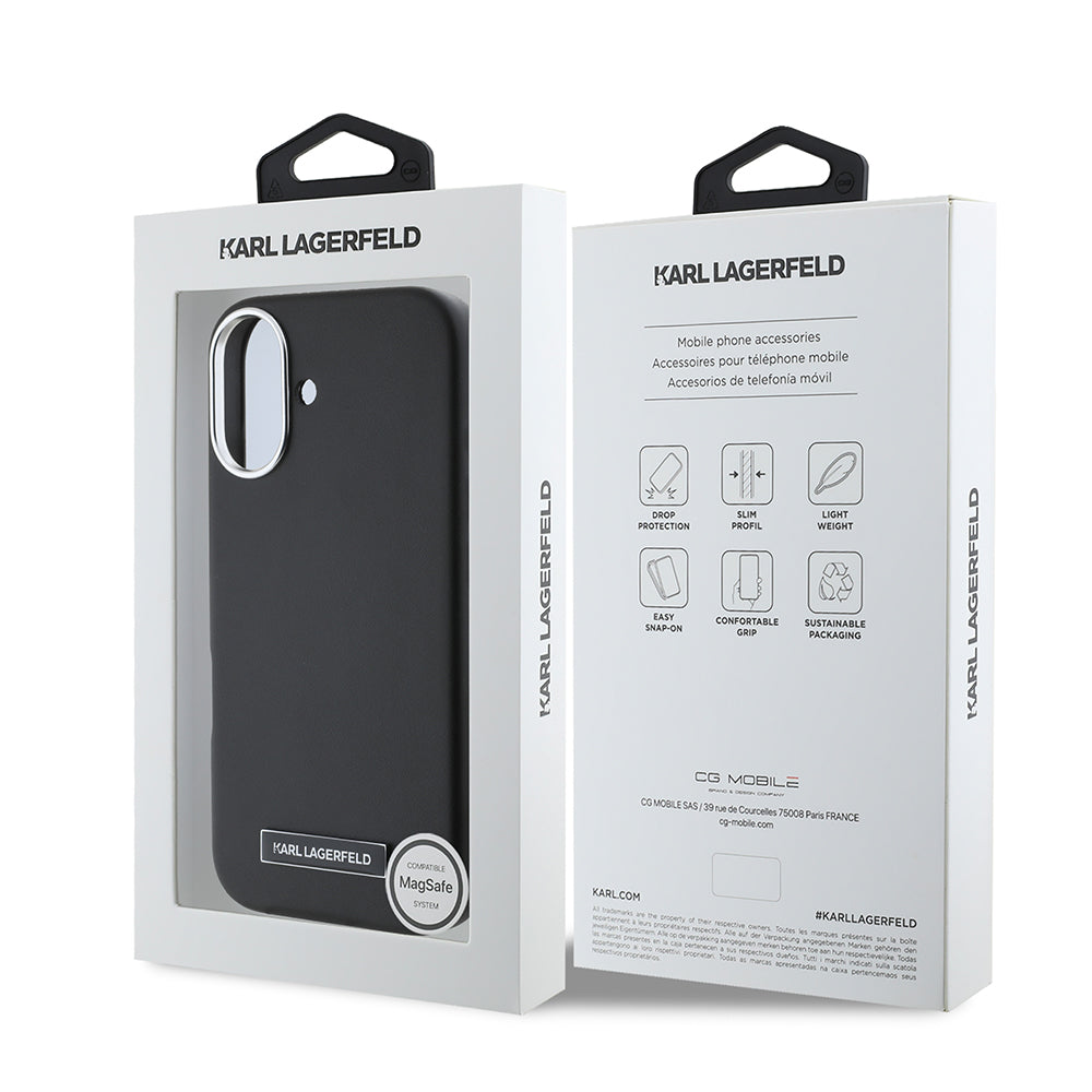 Funda MagSafe para Apple iPhone 16 Plus, Karl Lagerfeld, FW Metal Plate, Negra