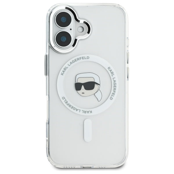 Funda MagSafe para Apple iPhone 16 Plus, Karl Lagerfeld, IML Karl's Head, Blanca