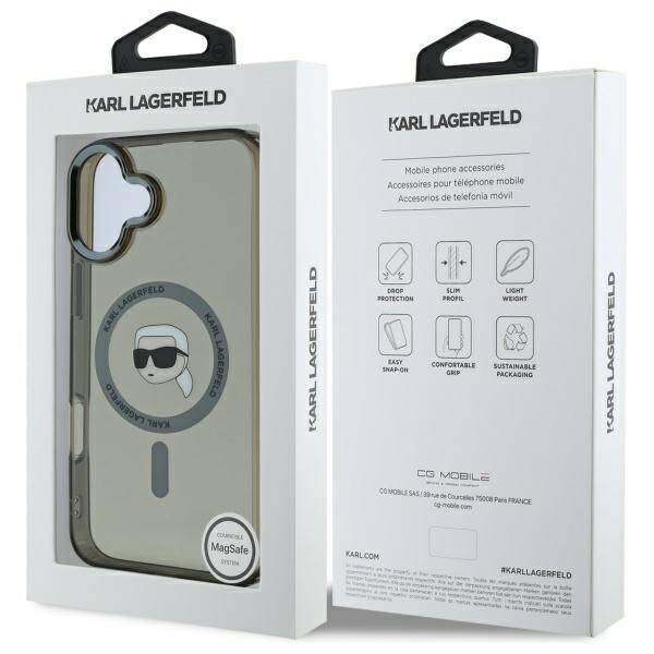 Funda MagSafe para Apple iPhone 16 Plus, Karl Lagerfeld, IML Karl's Head, Negra
