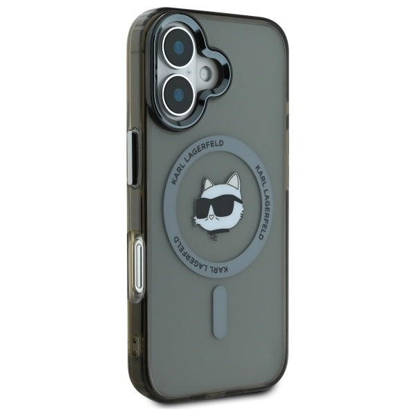 Funda MagSafe para Apple iPhone 16 Plus, Karl Lagerfeld, IML Metal Choupette's Head, Negra